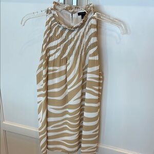 Ann Taylor Beige and White Striped Sleeveless Blouse
